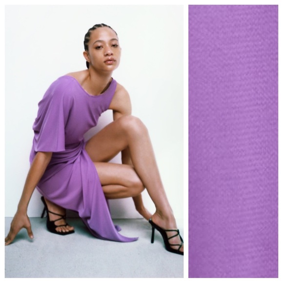 NWT. Zara Light Lilac Draped Asymmetrical Open Back Midi Dress. Size S. - Picture 4 of 13